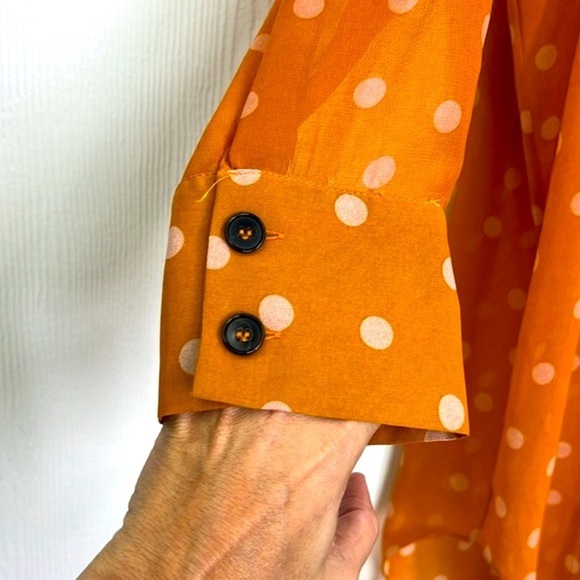 Zara - Polkadot Cream And Orange Button Down Long Chiffon Top Size Medium - Picture 6 of 13
